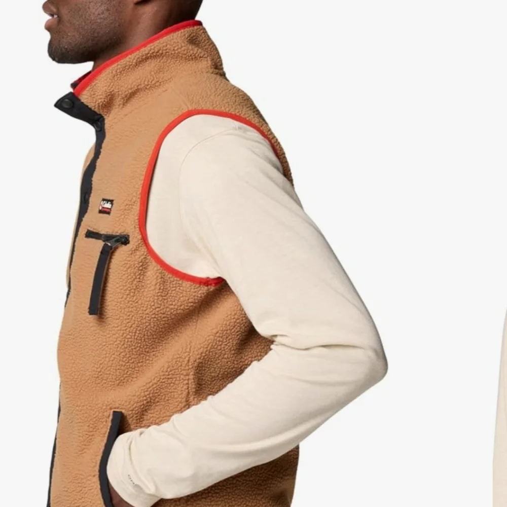 COLUMBIA Fleece VEST TAN RED BLACK Snap Front XL Mens Helvetia II NEW $75 ZIP - Picture 5 of 7
